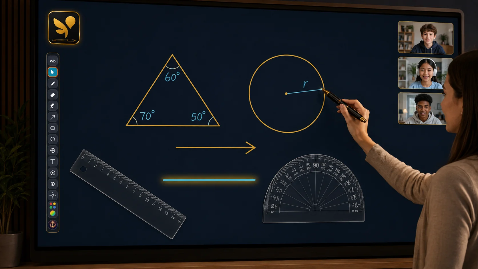 Teacher annotating geometry diagrams during an online lesson with OS Pen